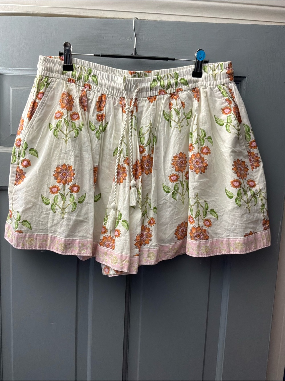 Old Navy White Floral Drawstring Skort with Orange Flowers